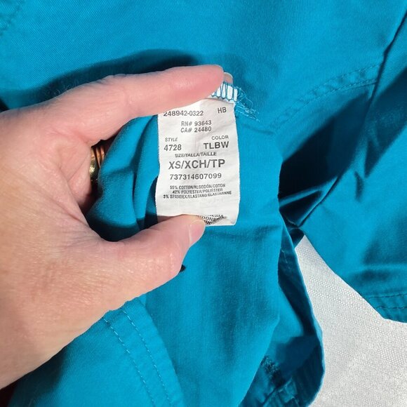 Cherokee Workwear #4728 Teal Blue Women's Mock Wrap Princess Seam Solid Top XS - Picture 5 of 7